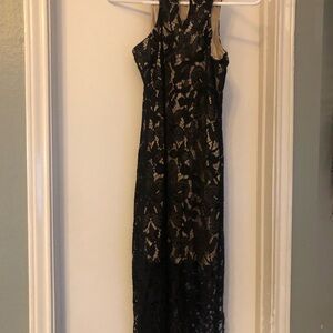 love, Fire Black Lace Maxi Dress with Nude Lining